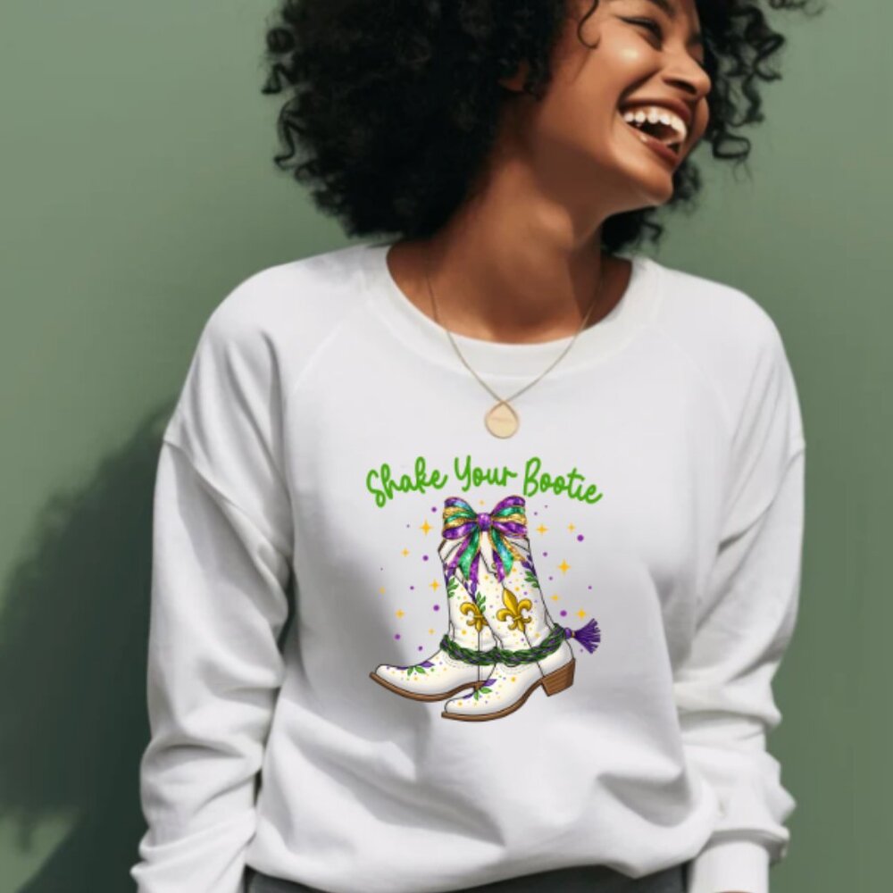 Mardi Gras- Shake Your Bootie Sweatshirt (White/New)